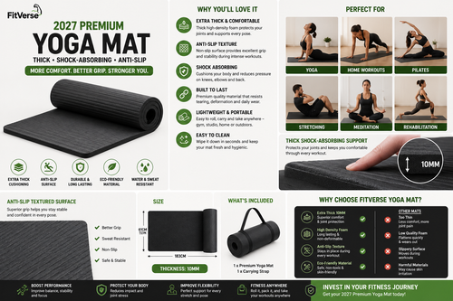 2027 Premium Yoga Mat – Thick Shock-Absorbing, Anti-Slip Fitness Mat for Yoga, Pilates & Home Workouts