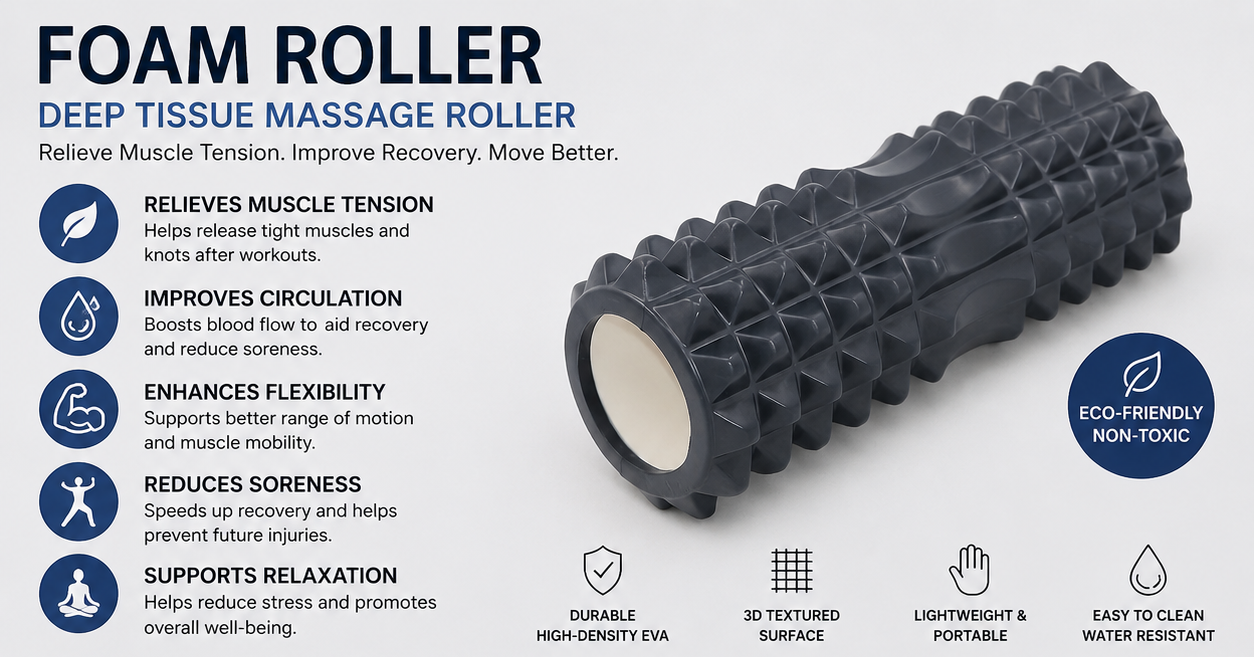 1pc EVA Foam Massage Roller - Medium Firmness Manual